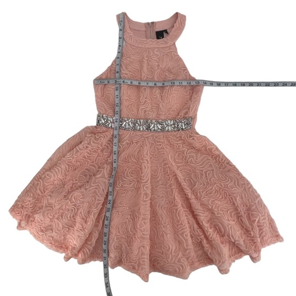 Trixxi Pink High Neck Embellished Waist Mini Swing Dress Size 3 Women’s - Picture 4 of 6